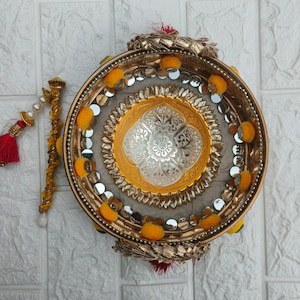 Magnífica bandeja para ceremonia Haldi, decoración para thali Haldi de boda, hermosa bandeja Pithi para bodas, bandeja Haldi Kumkum, thali Mayun, plato Tel Ban