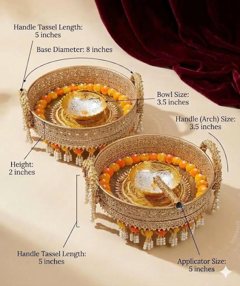 Haldi Patch Luxury Haldi Platter Set – Ornate Gold Metal Tray With Gota Patch and ...