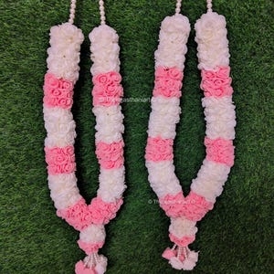Foam Flower Peony Wedding Garland Pair– Indian Wedding Varmala, Jaimala, Bride Groom Mala, Artificial Pooja & Ceremony Garland (Set of 2)