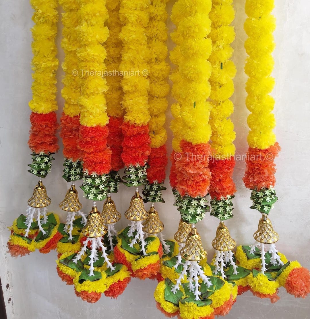 Marigold Rope Marigold Artificial Garland With Bell Tube Rose Tassels -fluffy Flower ...