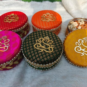 Indian Stainless Steel Sweet Boxes–Ganesha Utsav Pooja Bulk  Favor Mithai & Laddoo Boxes, Weddings  Favors, Housewarming Gift, 250,500Gram
