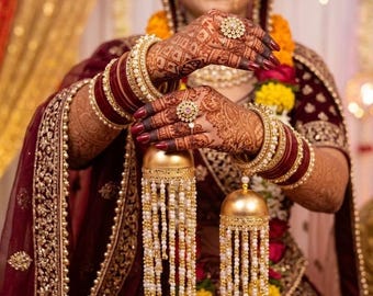 Prachtige traditionele gouden bruidsketting\band | Dulhan Kalire/Shadi Kaliras | Indain\Punjabi Bridal boerenkool\Chuda met hangende parel