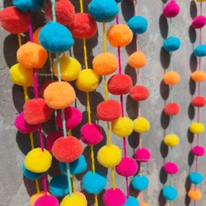 Pastel Pom Pom Garland | Baby Shower Décor | Yarn Pom Pom Bunting | Nursery & Party Decorations, Pom Pom Bunting, Mexican Party