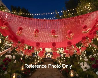 Sequins Fabric  Bridal Canopy for Kanya Aagaman/ Handcrafted Red Tassel Chadar For Heena, Pithi, Nikah, Reception Entrance Canopy
