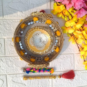 Splendido vassoio per cerimonia Haldi, decorazione per matrimonio Haldi Thali, splendido vassoio per matrimonio Pithi, vassoio Haldi Kumkum, Mayun Thali, piatto Tel Ban