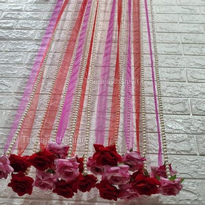 Set di 10 ghirlande di rose di perle - Nastro decorativo di fiori rosa e rossi per mandap nuziali, fondale scenico, divisorio Nikah, decorazione per tende da festa