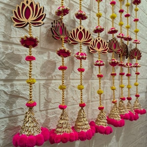 Handmade Lotus With Pom Pom Cone Tassels Wall Hangings for Diwali | Floral Temple & Pooja Room Decor | Unique Home Showpiece, Free Shipping