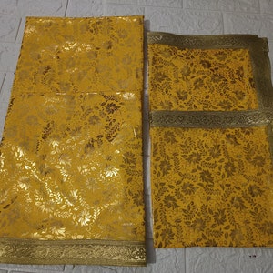 Golden Printed Silk Mix Rumala Sahib Set 4 Piece Set With 2 Palkan , Perfect For Wedding Sagan Sikh Punjabi Gurdwara Collection