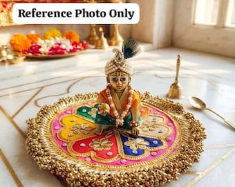 Traditional Gota Patti with Beaded Borders Idol Stand | Laddu Gopal Singhasan | Hindu Temple Pooja Decor| Janmashtami Navratri Ganpati Gift