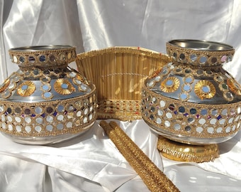 Conjunto de espejos con Jaggo punjabi, Gahdoli decorativo, Noche de Jaago, Boda punjabi, Accesorios de Jaggo, Baile con Jaggo, Ceremonia de Jaggo, Ritual indio