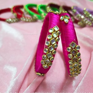 Handmade Kundan Silk Thread Bangles Pair for Return Gifts, Wedding Rituals, Haldi, Mehndi & Sangeet Favors, Indian Bangle Bracelets, Gift