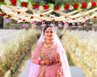 Traditional Bride Floral Canopy with Sticks,Full Floral Jasmine Bridal Entry Phoolon ki Chaddar for Indian,Punjabi,Pakistani,Arabic Wedding