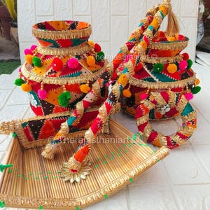Punjabi Phulkari Jaggo Set for Punjabi Sikh Wedding– Ghadoli, Chaj, Danda Accessories Sangeet,Jaggo Night Punjabi Wedding,Sangeet Essentials