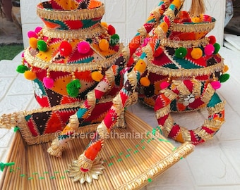 Punjabi Phulkari Jaggo Set para boda Punjabi Sikh– Ghadoli, Chaj, Danda Accesorios Sangeet, Jaggo Night Punjabi Wedding, Sangeet Essentials