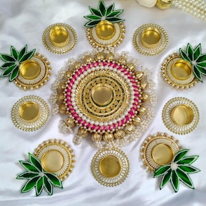 Diwali Decoration Mat Rangoli, Temple Decoration, Entryway Rangoli, Candle Holder, Diwali Home Decor Items, Set Of 11 Diya Rangoli