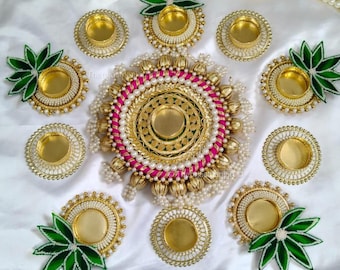 Diwali Decoration Mat Rangoli, Temple Decoration, Entryway Rangoli, Candle Holder, Diwali Home Decor Items, Set Of 11 Diya Rangoli