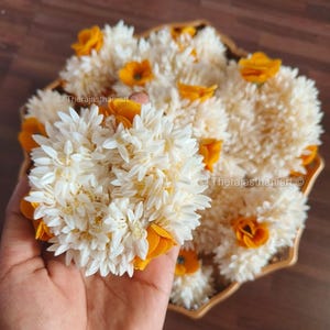 Jasmine Scented Gajra for Hair & Hand- Floral Haldi Mehndi Mayoon Accessories, Indian Wedding Favors, Custom Color Gajra Bracelet,Women Gift