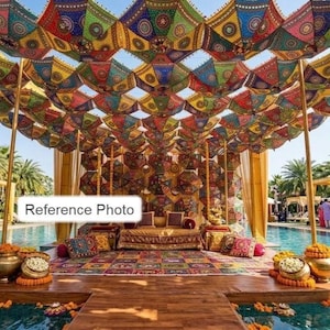 Rajasthani färgglatt lapptäcke indiskt paraply elefantblommigt indiskt bröllopsparaply Haldi Mehndi Sangeet festligt, 25 tums paraply