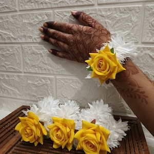 Rose Jasmine Gajra Hand Corsage With Adjustable Chain Lock  | Handcrafted Rose  Flower Bracelet ,Mayun And Heena Favors, Free Shipping