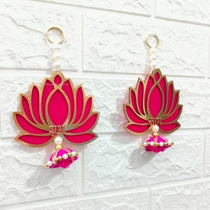 Rani Pink Lotus  Shubh- Labh Wall Hanging For Door Decoration ,Lakshmi Decor -Varamahalakshmi, Gruhapravesham, Seemantham, Ugadi, Decoration