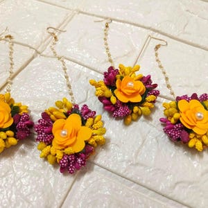 Yellow Floral Maang Tikka- Handmade Indian Flower Jewelry for Haldi, Mehendi, Wedding | Bridesmaid Gift, Return Favor, Bridal Accessory,Gift