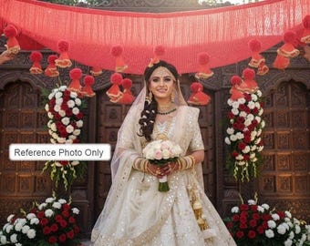 Elegant Red  Sequins Bridal Chadar With Glitterati Lace, Lightweight Tassel Chadar For Grand Bridal Entry,Bollywood Style Canopy For Event