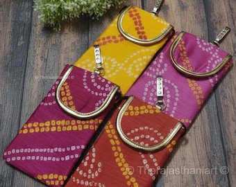 Haftowana torba na telefon Lehariya / Bhandej Rajasthani Crossbody Indyjska chusta na telefon, talia mobilna torba na festiwal, Sangeet, Haldi, Favor