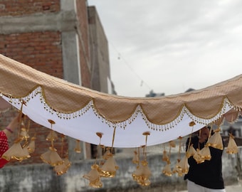 Custom Bridal Entry Chadar 4x6 Feet–Silk &Brocade Latkan Kaleera Canopy with Sticks| Mehndi Haldi Wedding Decor |Punjabi Style,Free Shipping