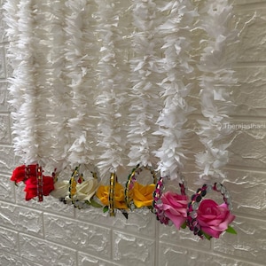 Jasmine Fluffy Flower Garland With  Rose And Mirror Work  Bangle , Haldi Mehndi Sangeet And Stage Backdrop Decoration Garlands