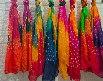 Free Size Silk Women's Casual Wear Bandhani Dupatta , Tie Dye Dupatta, Women Stylish Stole Tie Dye Scarf Indian Chunri Scarf/ wedding gift’s