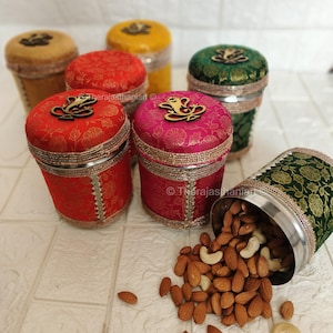 Decorative Stainless Steel Bhaji Box–Wedding Return Gift,Ganesh Chaturthi Laddu Container,Shagun, Engagement,Puja Favor,ndian Ceremony Dabba