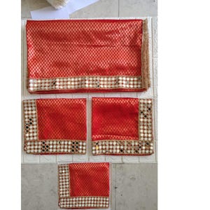 Sri Guru Granth Sahib Ji Rumala Sahib Double Set - Brocade Fabric Gota Lace Rumala for Sikh Wedding, Gurdwara Religious Ceremony (4 Pieces)