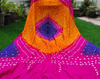Multicolor Bandhani Silk Dupatta | Jaipuri Tie-Dye Chunni Shawl | Holi Special Wrap | Rajasthani Bandhej Scarf | Indian Wedding Gift