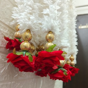 Jasmine With Rose Beads Garland Toran for Diwali Celebration,Wedding Backdrop ,Seemantham Pellikooturu Decor ,Half Saree Function Decor