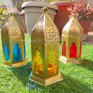 Handmade Moroccan Lantern - Ethical Iron & Glass Tealight Holder, Multicolor Décor for Home, Office, Fair Trade Gift, Antique Showpiece