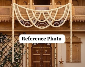 Traditional Cloth Jasmine with Peral Toran\Bhandrwal Fesive Backdrop  |South Indian Wedding Housewarming Home Entrance Decor | Door Valance