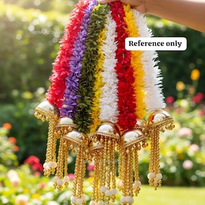 Colorful Jasmine Garlands With Metal Dome,Heavy Ghungroo Beads Garlands For Birthday Party Decor,Mandap Decoration,Indian Theme Fusion Decor