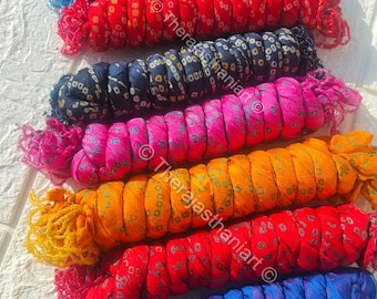 Handmade Pure Silk Bandhani Dupatta- Traditional Wedding, Bridesmaid Gift,Colorful Bandhej Scarf with Tassels Party Favor,Indian Ethnic Wear