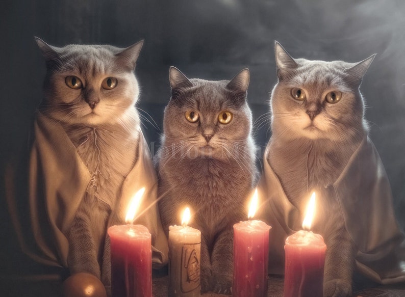 Ominous Cat Ritual Poster - Digital Print, It's Play Time, Human, 3 ...