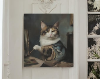 Davinci Katze: Leonardo DaFurry - Masterpiece in the Making - Digitaldruck, hohe Auflösung, Katzenmaler, Satire, Mittelalterliche Katze