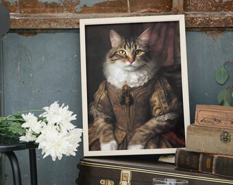 Gräfin Artemisia von Meow - Renaissance Katze mit Kleid und Rüschenkragen, Satire, Barock Kunst zum Ausdrucken