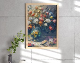 Blumenstrauß Gemälde | Impasto Stil | Selbst drucken | 300dpi-JPGs | Wanddekoration | Wandkunst | Buntes Kunst-Dekor | 3D Effekt