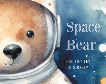 Weltraum Bär Astronaut Aquarell Malerei, bedruckbar, Kinderzimmer Tier, 300dpi Wand Dekor, Digitaldruck, niedlichen Teddy Astronaut, Home Decor
