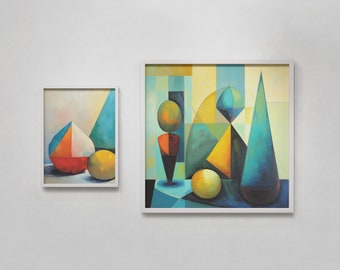 2er Set Moderne Abstrakte Formen Print, Symphonie der Formen, Zeitgenössische Kunst, Galerie-Qualität, Digital