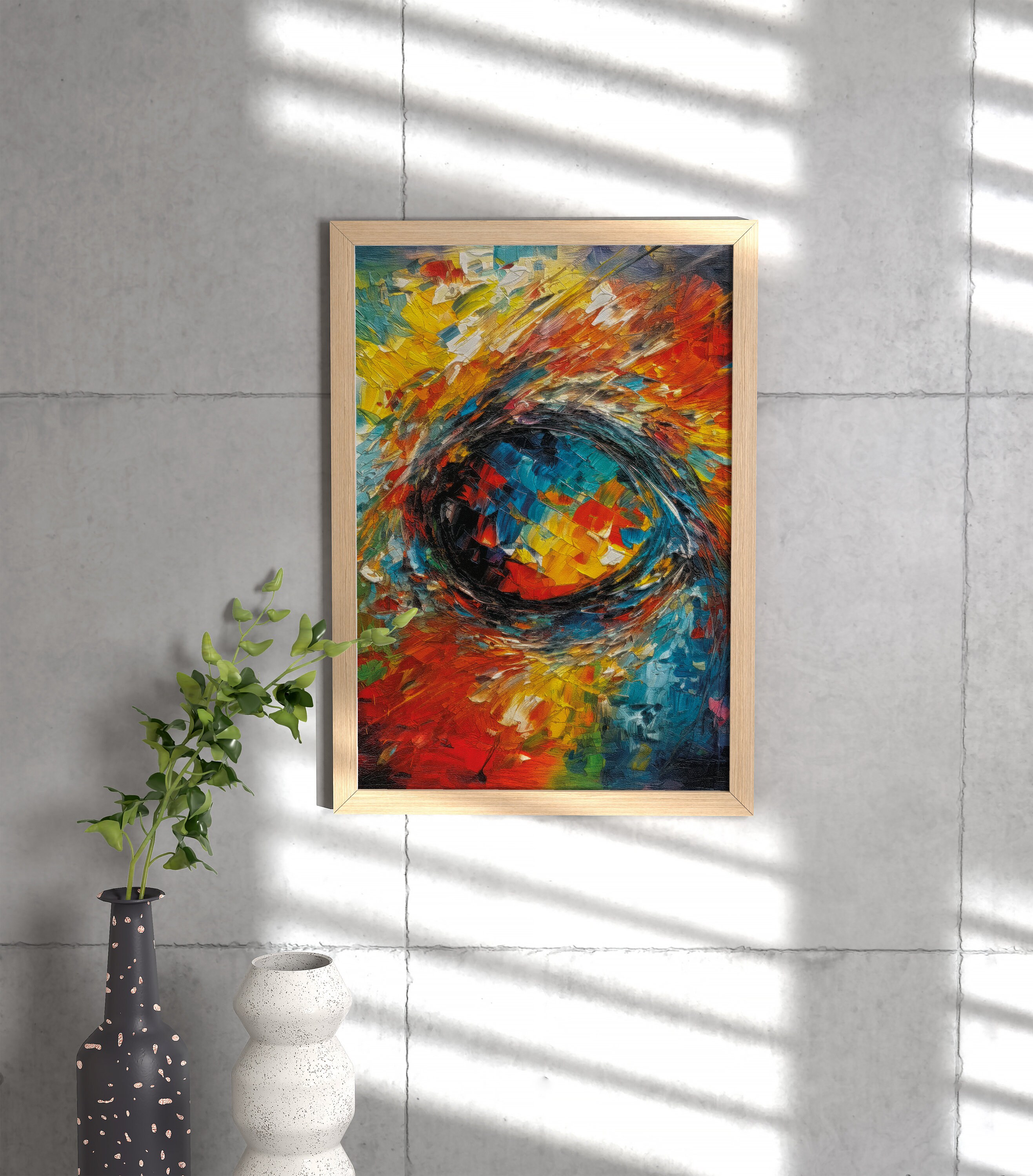Colorful Abstract Eye Wall Art, Printable Painting, Modern Impasto With Thick Paint. 3D Effect