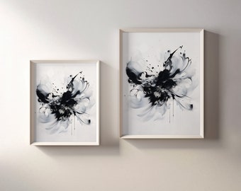 Tuschetropfmalerei: Rorschach Tapete | Druckbare Kunst | Schwarzer Lack schmelzen | Splatter Malerei | Tropfenfänger Poster | Einzigartige Tuschekunst