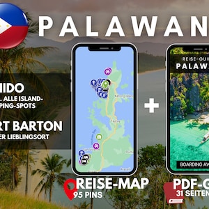 Palawan: El Nido + Mapa de viagens de Port Barton (> 90 pinos) + e-book de 31 páginas (guia de viagem, guia de viagem Filipinas)