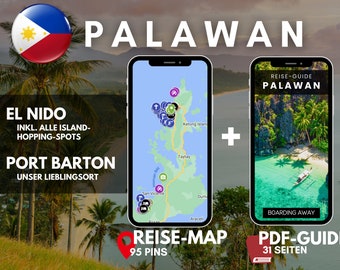 Palawan: El Nido + Port Barton Travel Map (>90 pins) + 31 pages e-book (travel guide, travel guide Philippines)