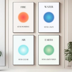 Positive aura printable posters Set of 4, Elemental Aura,Positive affirmation, Daily affirmations, Aesthetic aura bundle