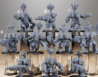 Puede incluir: Diez miniaturas de plástico sin pintar de Orkos, una raza ficticia de humanoides de piel verde del universo Warhammer 40.000. Las miniaturas están en varias posturas de acción, sosteniendo armas como hachas, pistolas y espadas.